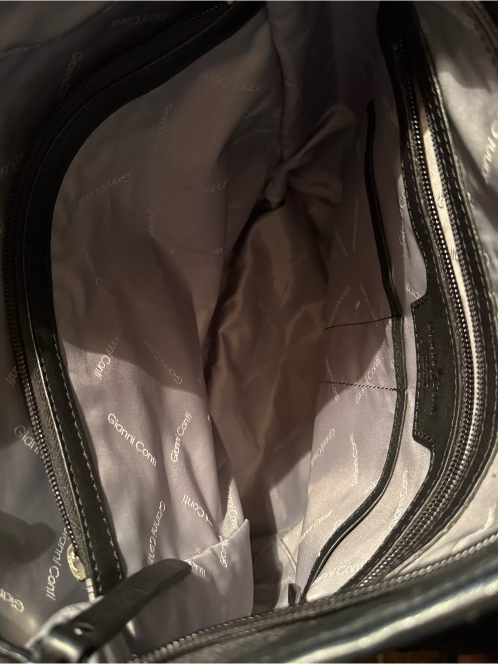 Gianni Conti Genuine Leather Patchwork Tote Bag Black White Gray Scallop Purse - Picture 6 of 10